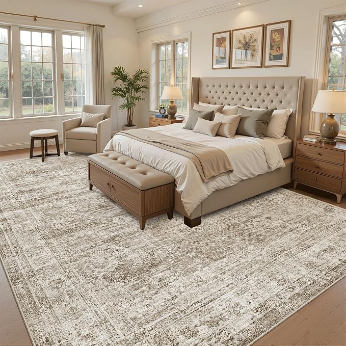 Soalmost 9x12 Area Rugs for Living Room, Non Slip Machine Washable Vintage Rugs