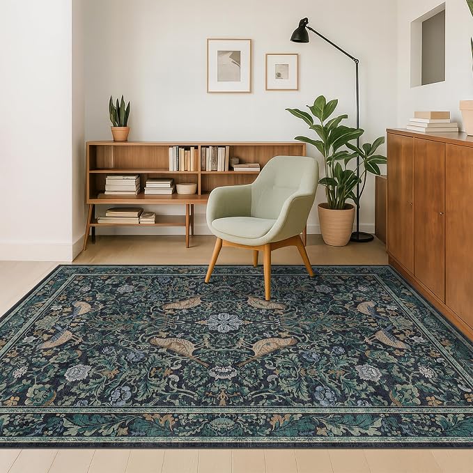 Vintage 4x6 Washable Entryway Rug, Non-Slip Low Pile Stain Resistant Carpet