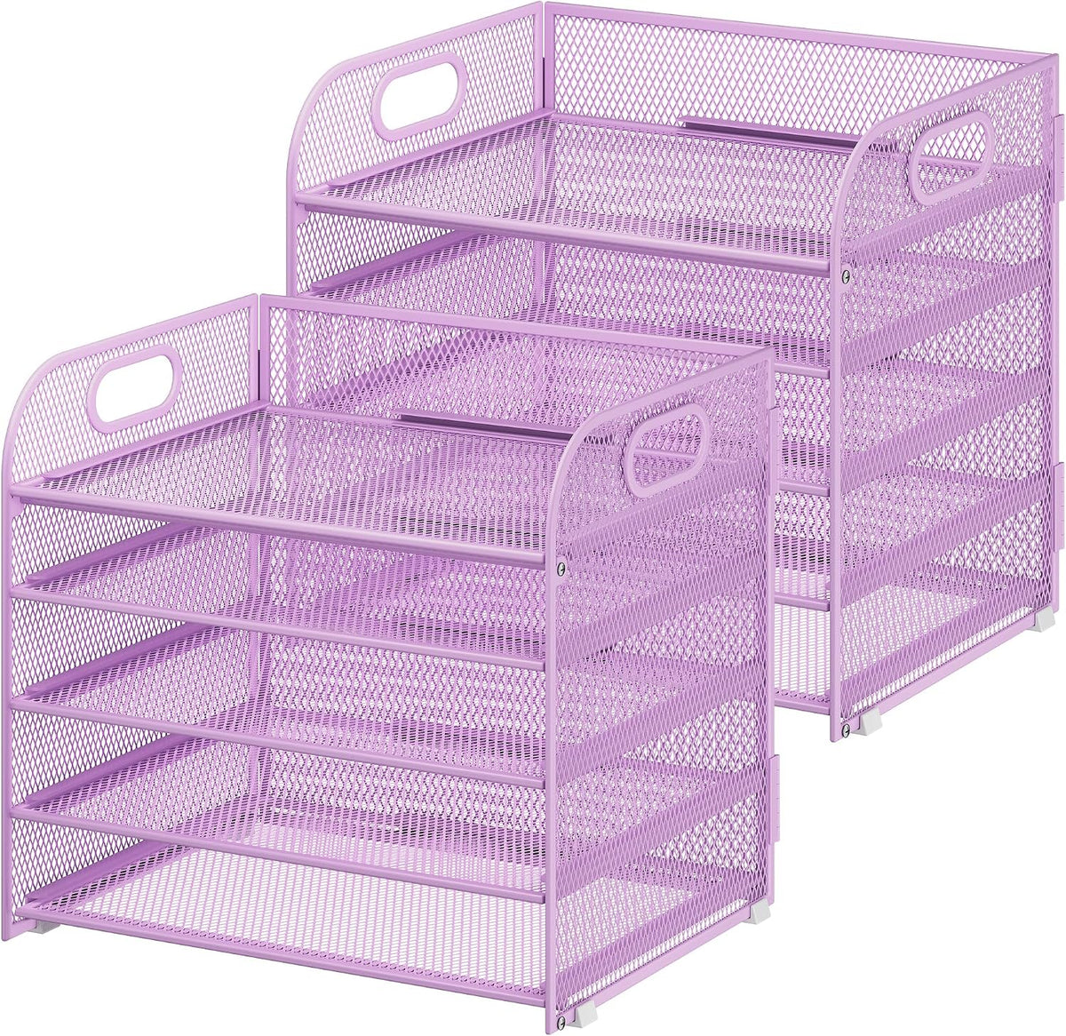Cawukege 2 Pack 5 Tier Paper Organizer, Letter Tray with Handle, Mesh Desk Organizer, Metal File Organizer, Office Desk Accessories for Home, Office, Classroom, School -Purple