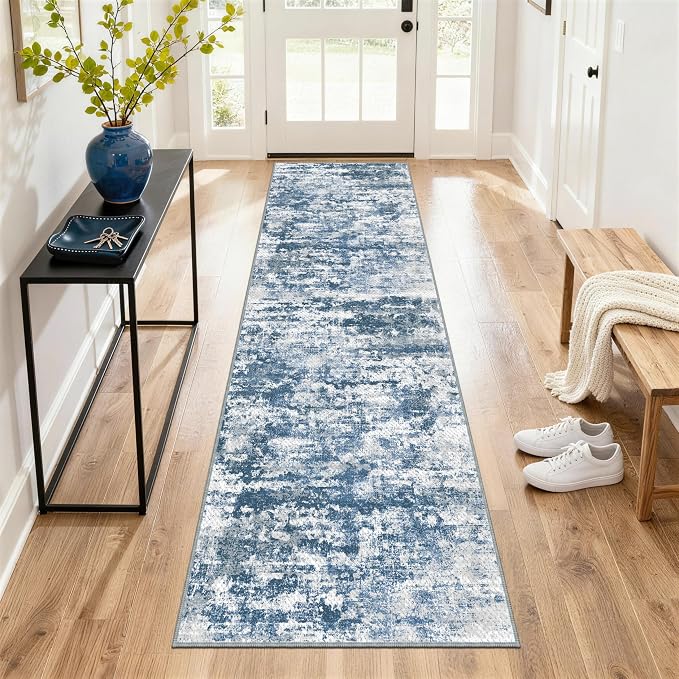 Abstract Washable Runner Rug 2x6, Woven Non-Shedding Thin Runners