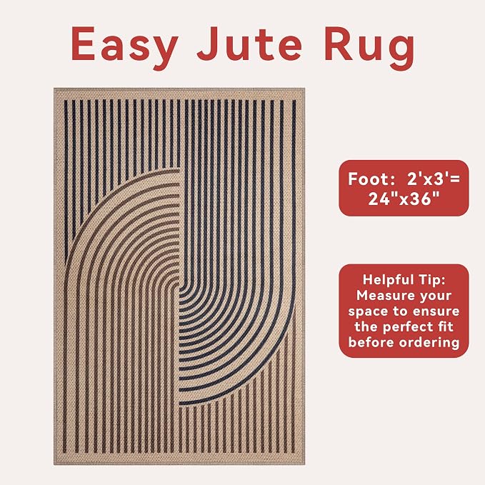 Tangsoo Rainbow Easy Jute Rug, 2x3 Washable Small Area Rug