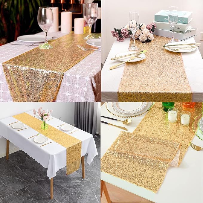 12 Packs 12 X 72 Inch Gold Sequin Table Runner Glitter Dining Table Runner