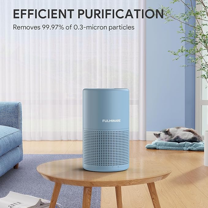 FULMINARE Air Purifiers for Home Bedroom H13 HEPA Air Purifier, 3 Speeds, Timer, 24dB, Small Mini Air Purifier with Night Light, Mist Blue