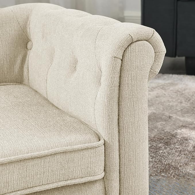 38.9" Elevated Dog Sofa with Button‑Tufted Backrest & Rolled Armrests, Pet Couch Bed with Removable Soft Cushion, Comfortable Upholstery Raised Dog Bed with Thick Padding for Living Room,Bedroom