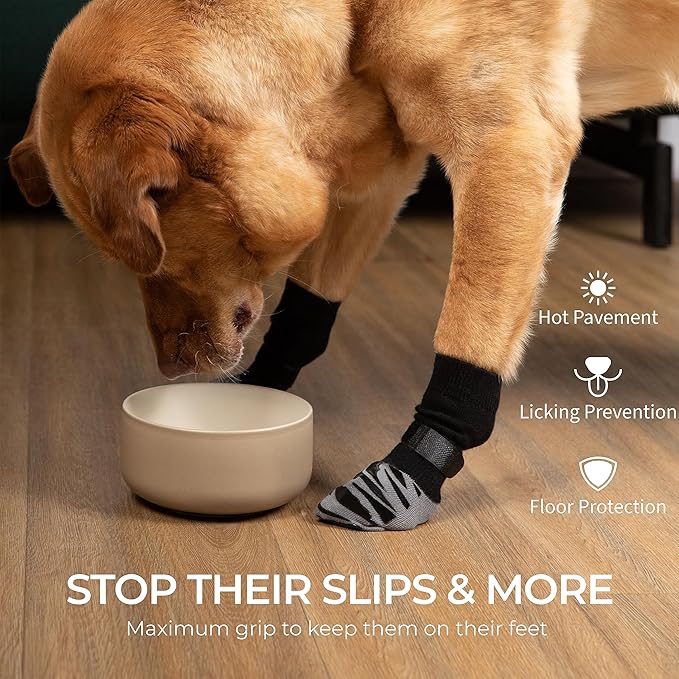 DOK TigerToes Premium Non-Slip Dog Socks for Hardwood Floors - Extra-Thick Grip That Works Even When Twisted - Prevents Licking, Slipping, and Great for Dog Paw Protection - Size Small