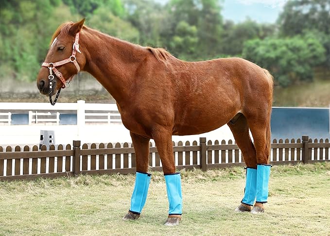 Horse Fly Leggings Boots – Set of 4 UV-Protective Stretch Mesh Fly Boots with Stays, Full‑Leg Coverage