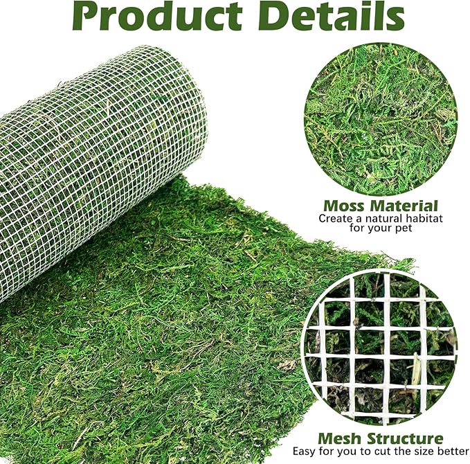 Reptile Carpet Cuttable Terrarium Mat Artificial Moss Reptile Liner Green Substrate Flooring Bearded Dragon Tank Accessories for Leopard Gecko Lizard Snake Tortoise (11.81" x 47.24")