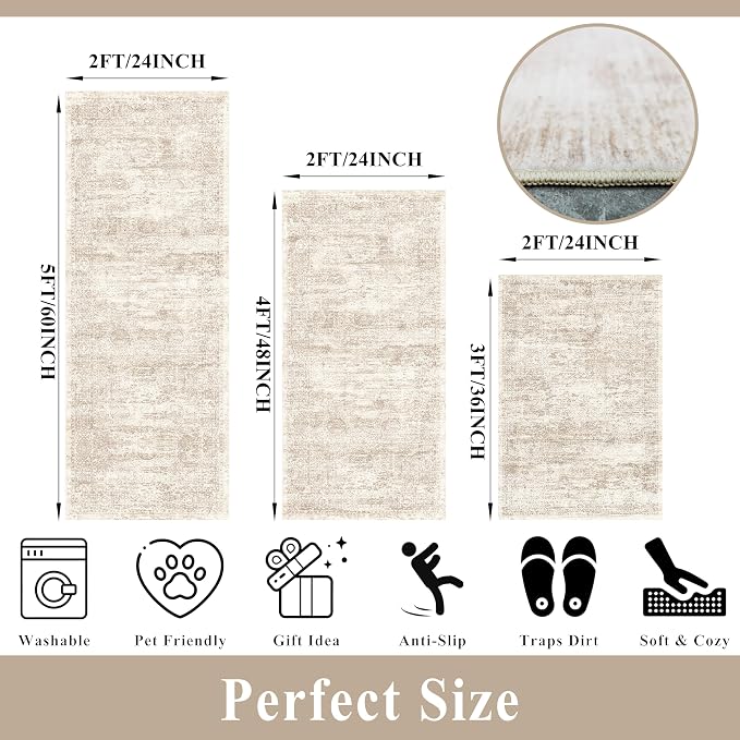 Kitchen Rug Sets 3 Piece Washable – Non Slip Modern Boho Small Kitchen Rugs and