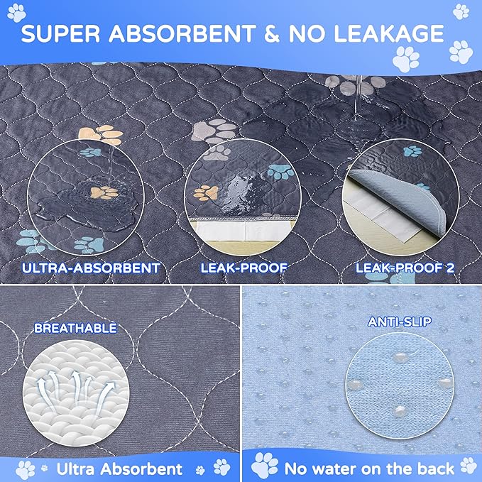 Aitmexcn Washable Puppy Dog Pee Pad, 2PCS 100% Waterproof Whelping Training Mat for Puppy/Senior Dog, Fast Drying Reusable Puppy Pads for Indoor, Outdoor and Car Travel- 48'' x 65''