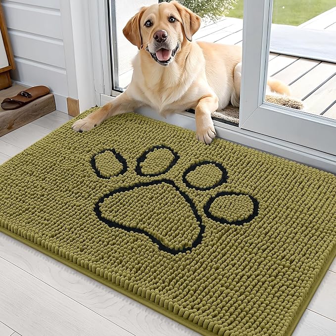 OLANLY Dog Door Mat for Muddy Paws 36x24, Paw Print Design, Absorbs Moisture