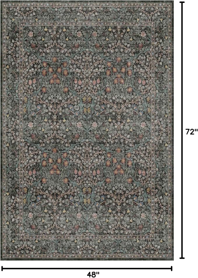 Dark Green 4x6 Entryway Rug, Washable Area Rug 4x6