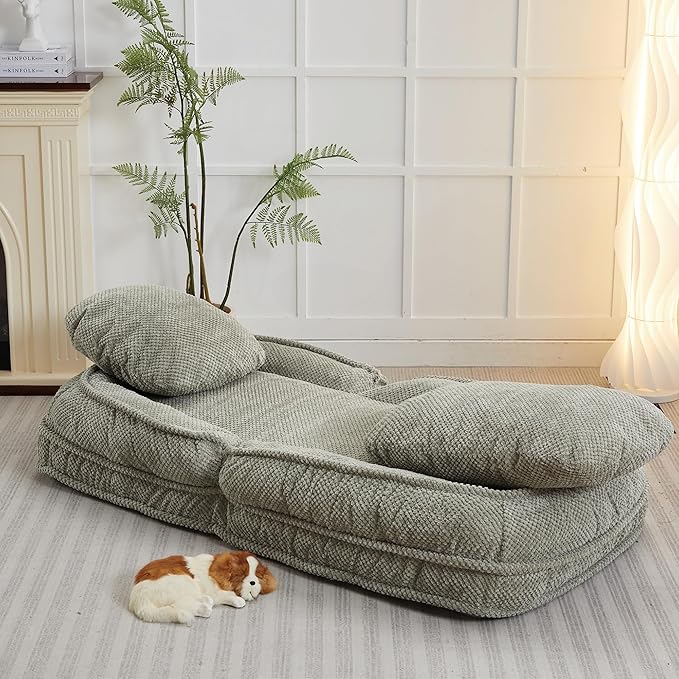Adjustable 5-Position Human Dog Bed for People, Big Comfy Plush Floor Gaming Lazy Sofa Chair with Pillows & Back Support, Foldable Lounge Loveseat Couch for Living Room Bedroom (Green)