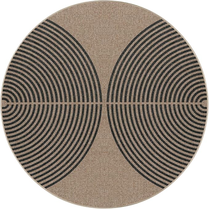 Lahome Enfys Modern Rainbow Round Rug, 6ft Easy Jute Circle Patio Rug Washable