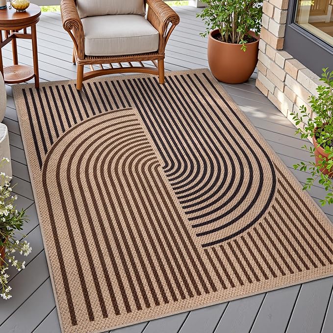 Tangsoo Easy Jute 3x5 Rug for Living Room, Non-Slip Thin Dark Brown Rainbow