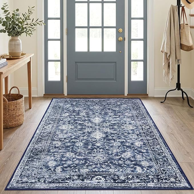 KILOCOCO Area Rug 4x6 Entryway Rug Washable Printed Vintage Floral Rubber