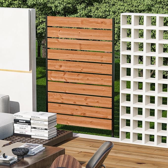 Modern Shade 5' x 3' Wood Privacy Fence Screen (1 Panel) Natural Wood, Outdoor Privacy Fence Panel for Deck Balcony, Conceals Trash Cans Air Conditioner, Ultimate Fence Privacy Screen
