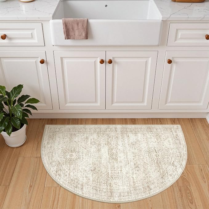 2x3 Half Circle Rug for Entryway, Washable Half Round Rugs
