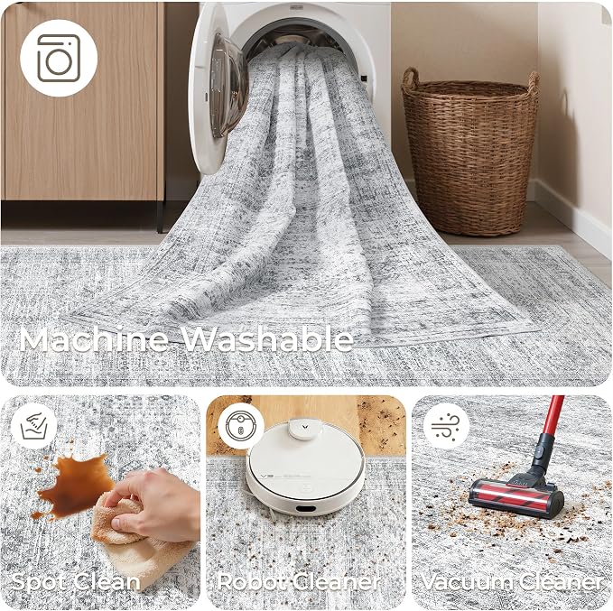 6x9 Rug for Living Room, Soft Low Pile Indoor Washable Rugs for Bedroom