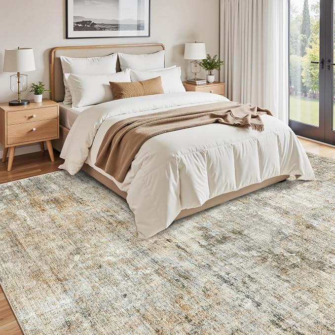 Soalmost Abstract Rug 8x10 Large Living Room Rugs Neutral Modern Washable Area