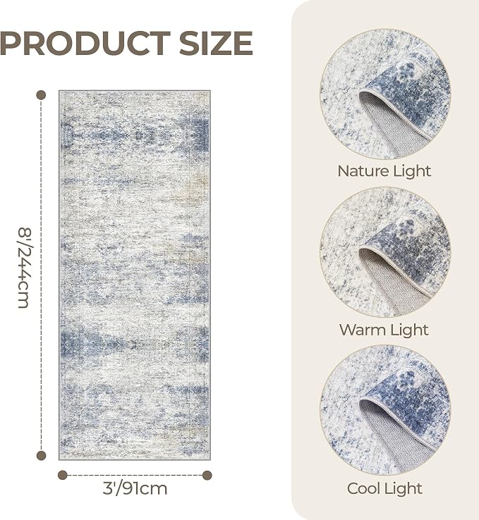 3x8 Runner Rug Non Slip Washable