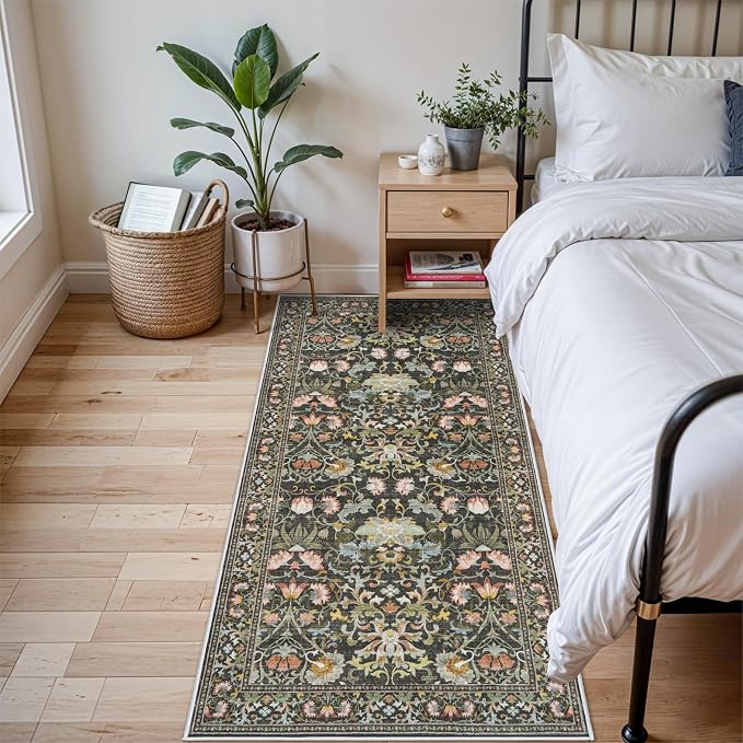 3x6 Washable Hallway Area Rugs: Vintage Floral Entryway Kitchen Runner Rug