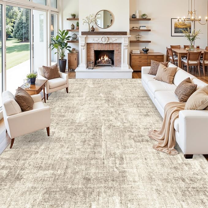 12x15 Area Rug for Living Room – Extra Large Modern Neutral Abstract Washable