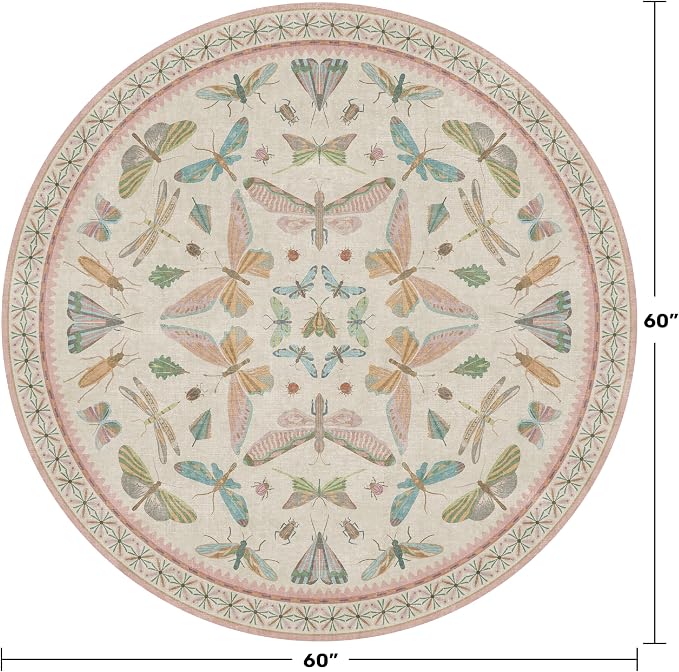 Insect Pink and Blue 5ft Round Area Rug