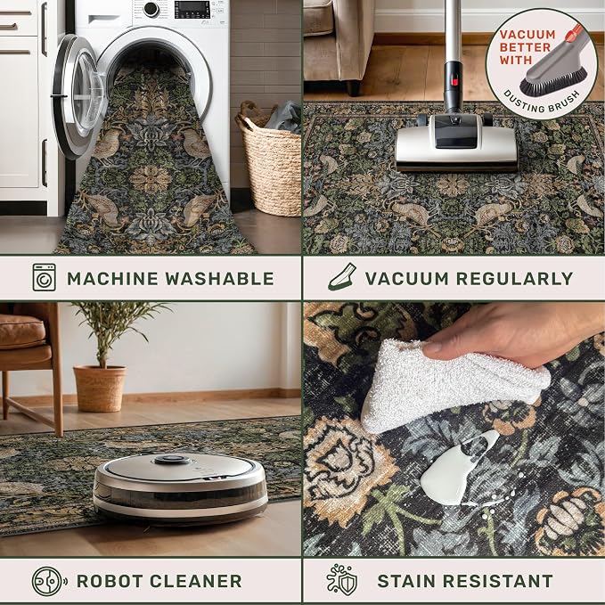 7x10 Green Washable Kitchen Table Rug