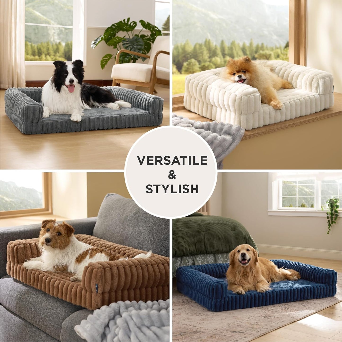 Bedsure Orthopedic Dog Bed for Medium Dogs, Waterproof Memory Foam Medium Pet Beds with Sides, Non-Slip Bottom and Egg-Crate Foam Dog Couch Sofa with Washable Removable Corduroy Cover, Brown