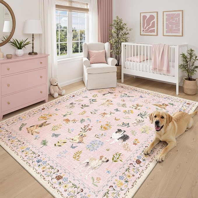 Soalmost Dog 8x10 Pink Area Rugs