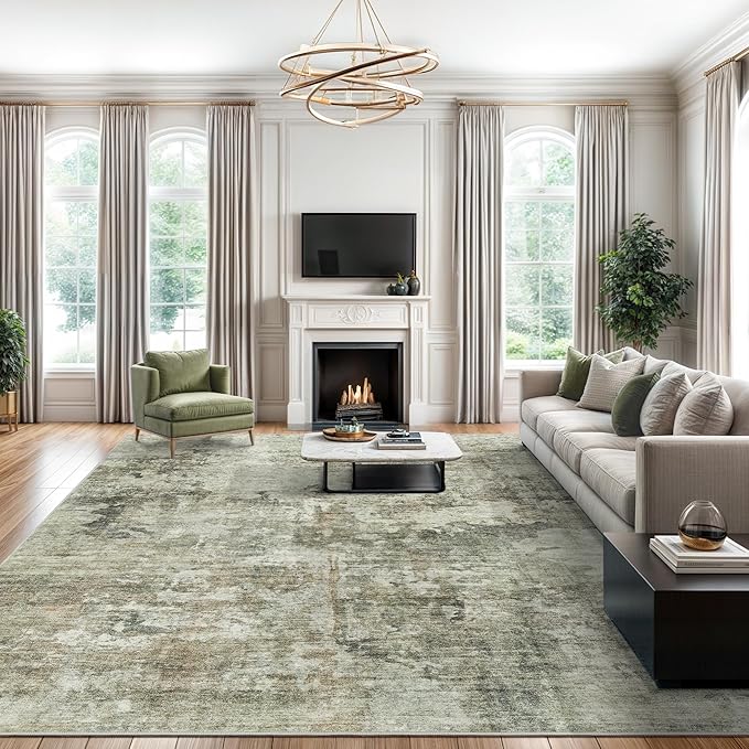 Soalmost Area Rug 6x9 Abstract Living Room Washable Rugs Green Black Non Slip