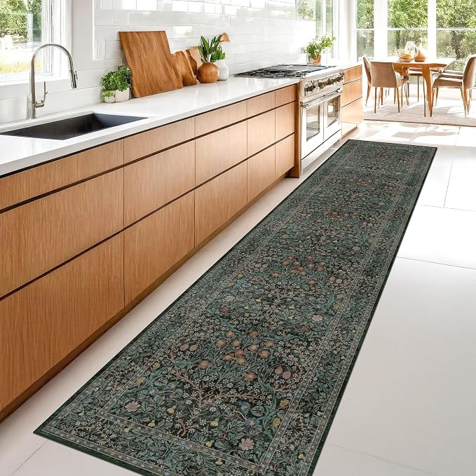 Dark Green Washable 3x16 Extra Long Runner Rug