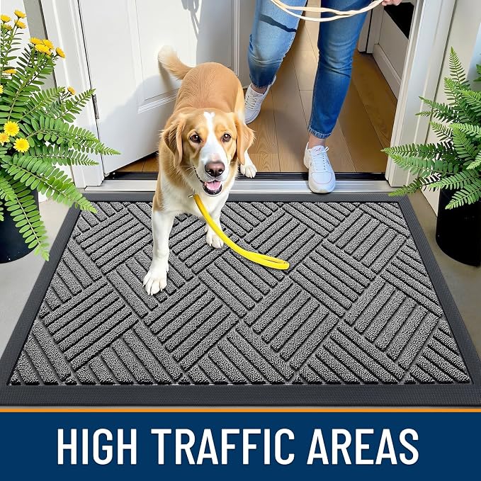 OLANLY Front Door Mat Outside Entrance 59x23, Heavy Duty Sturdy Natural Rubber