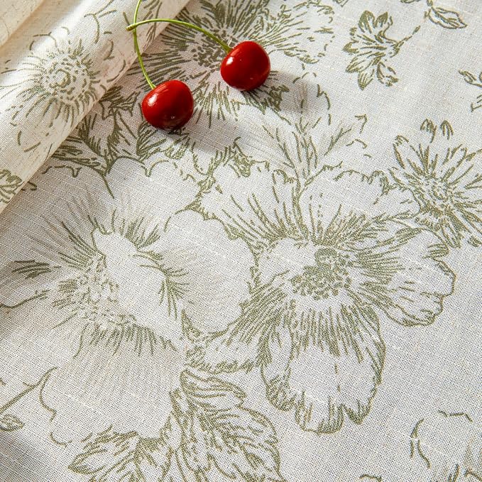 jinchan Green Floral Linen Blend Rectangle Table Cloth 52 x 70 Inch | Elegant