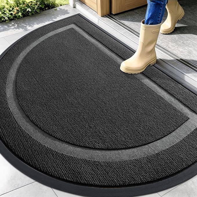 OLANLY Half Circle Door Mat Indoor Outdoor Entrance Welcome, Waterproof