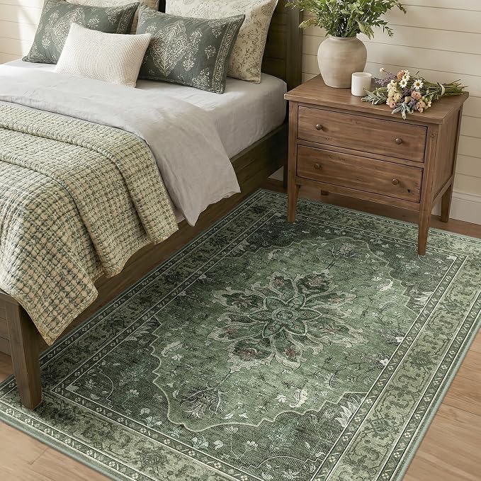 RELEANY Area Rugs 4'x6' Washable Non-Slip, Floral Vintage Distress Medallion