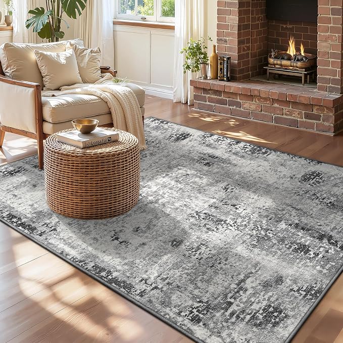 Entryway Rug 3x4 Grey Bedroom Area Rug Washable Non Slip Abstract Boho Rugs