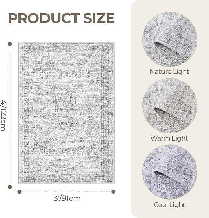 3x4 Washable Area Rug for Entryway, Soft Kitchen Rugs Non Slip for Dining Room