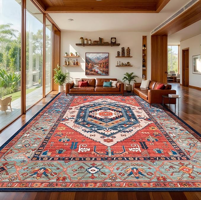 SERISSA 10x14 Area Rugs for Living Room, Large Washable Non-Slip Boho Rug