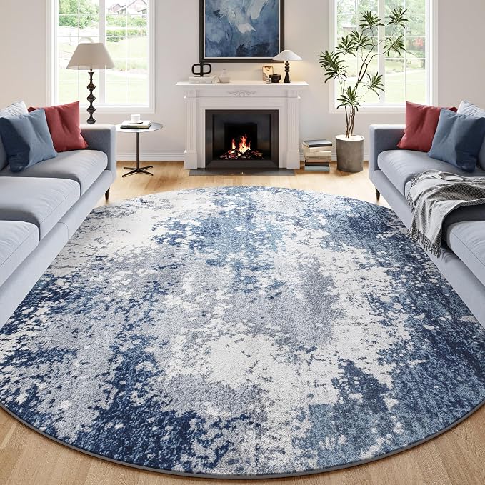 Blue Round Rugs 6ft Washable Circle Area Rug
