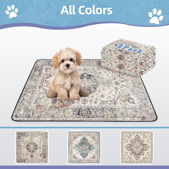 Washable Pee Pads for Dogs Large 2 Pack, 48" x 48" Reusable Puppy Pads Waterproof Dog Rugs, Super Absorbent, Leakproof, Dog Crate Pad, Playpen Mat, Whelping Pads, Vintage Medallion