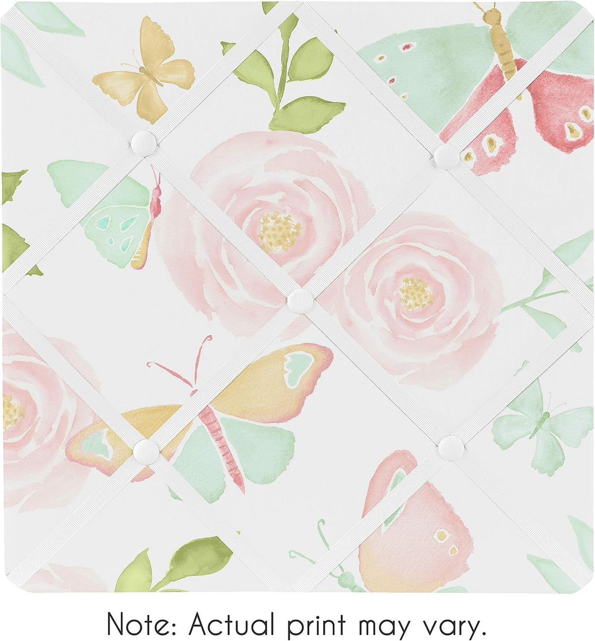 Sweet Jojo Designs Blush Pink, Mint and White Watercolor Rose Fabric Memory Memo Photo Bulletin Board for Butterfly Floral Collection