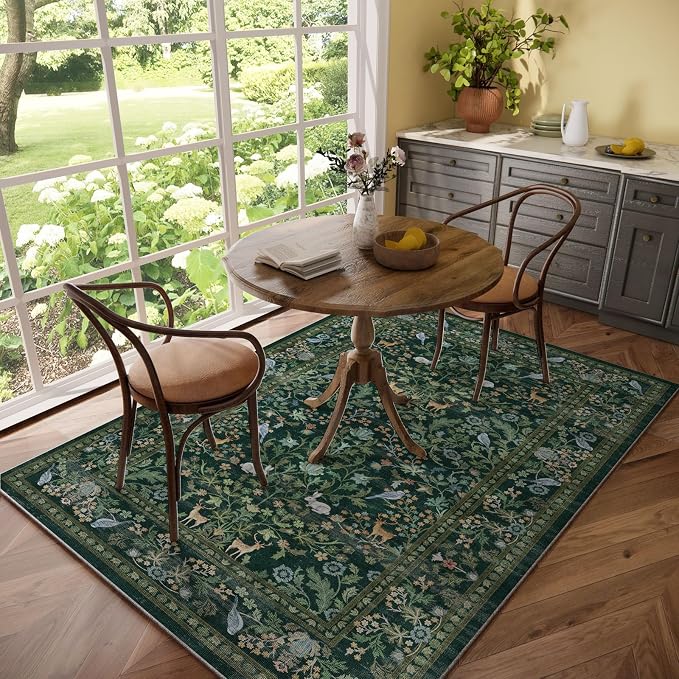 Washable Area Rugs for Living Room: 5x7 Rug Stain Resistant Non Slip Low Pile
