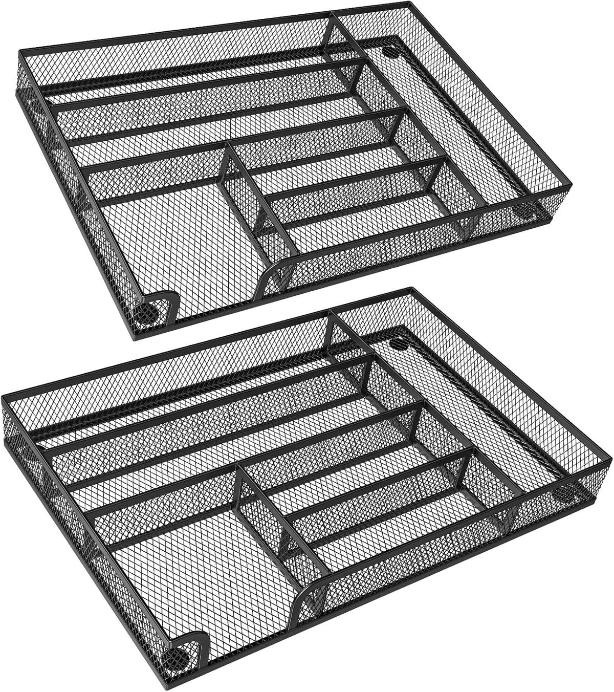 2-Pack 6-Compartment Mesh Office Drawer Organizer Tray, Black