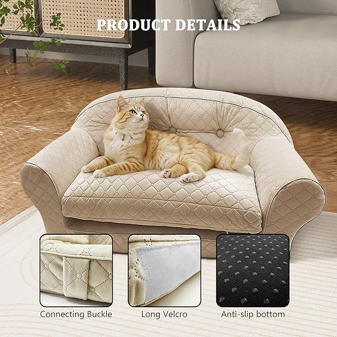 Convertiable Large Dog Couch Bed Thicken Dog Bed Orthopedic Foam Pet Sofa Bed for Large Medium Size Dogs with Removable Dog Mattress Made in Luxurious Velvet