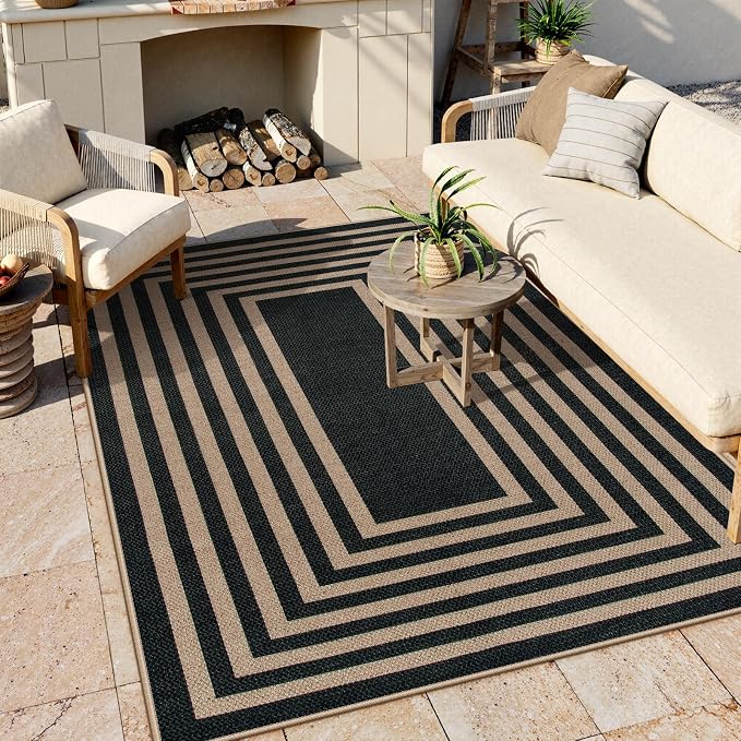 Lahome Enfys Modern Geometric Easy Jute Outdoor Rug, 5x7 Patio Living Room Rug