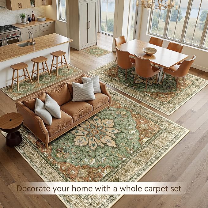 RELEANY Area Rugs Large 9'x12' Washable Non-Slip, Floral Vintage Distress