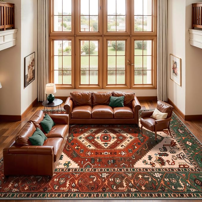 SERISSA 9x12 Area Rugs for Living Room, Large Washable Non-Slip Boho Rug