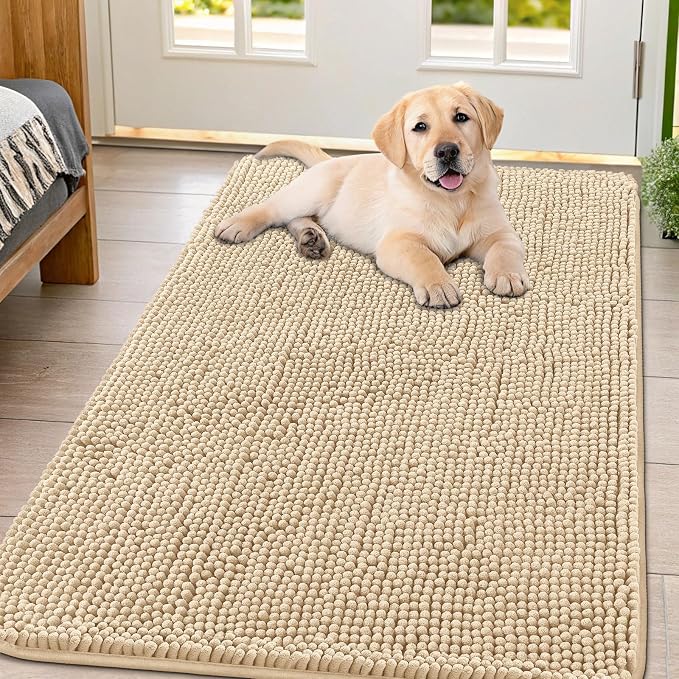 Smiry Dog Door Mat for Muddy Paws 47x32, Absorbent Dirt Trapper, Non-Slip