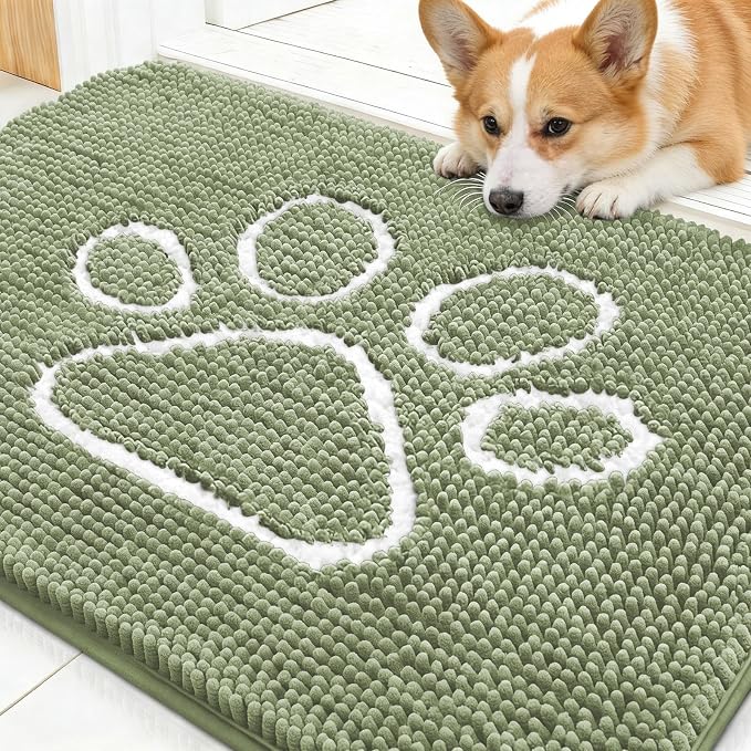 OLANLY Dog Door Mat for Muddy Paws 30x20, Paw Print Design, Absorbs Moisture